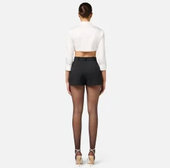 Elisabetta Franchi Shirts And Blouses|Cropped blouse in satin fabric with cup cut White