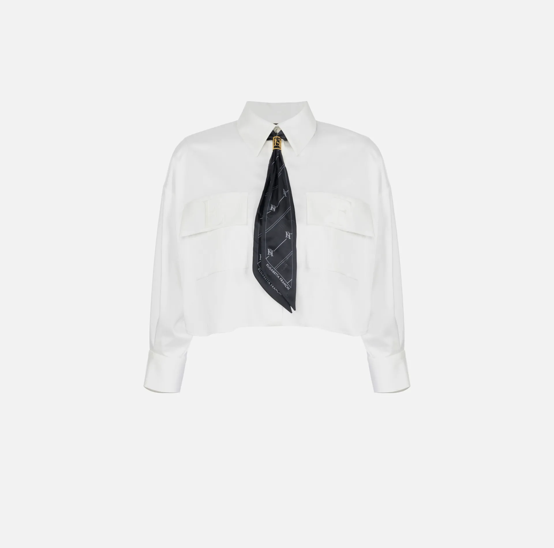 Elisabetta Franchi Shirts And Blouses|Cropped blouse in stretch satin fabric with scarf White