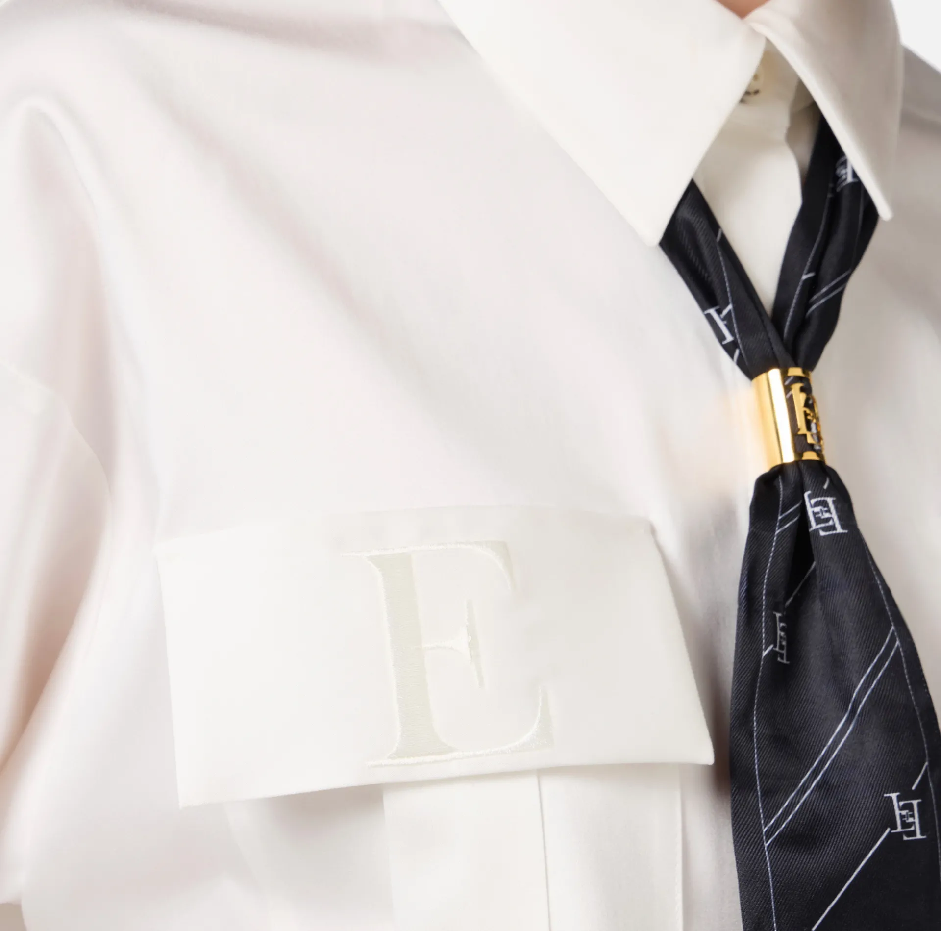 Elisabetta Franchi Shirts And Blouses|Cropped blouse in stretch satin fabric with scarf White