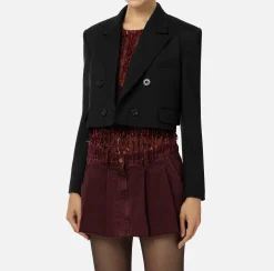 Elisabetta Franchi Jackets And Trench Coats|Cropped double-breasted jacket in cool wool Black