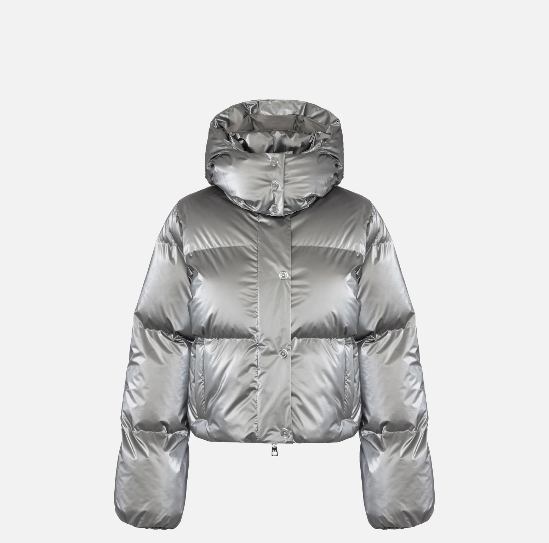 Elisabetta Franchi Coats And Jackets|Cropped down jacket in metallic effect nylon Steel
