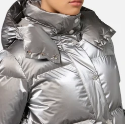 Elisabetta Franchi Coats And Jackets|Cropped down jacket in metallic effect nylon Steel