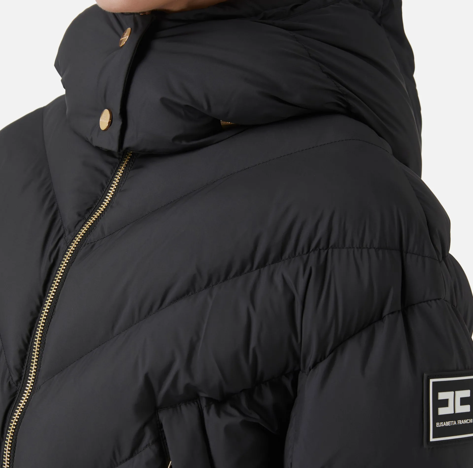 Elisabetta Franchi Coats And Jackets|Cropped down jacket in shiny nylon Black