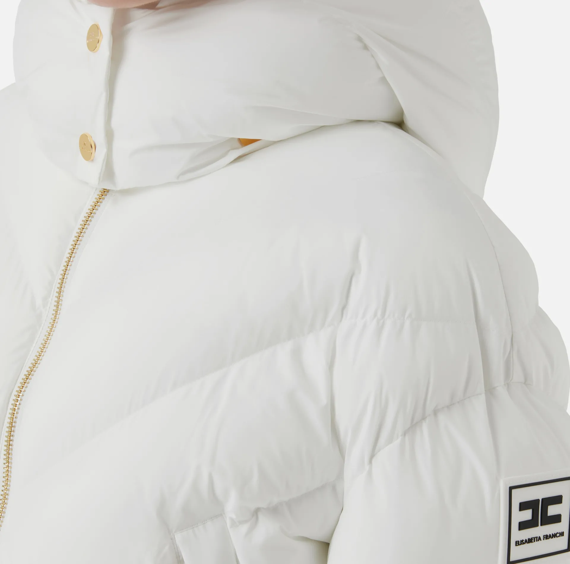 Elisabetta Franchi Coats And Jackets|Cropped down jacket in shiny nylon Ivory