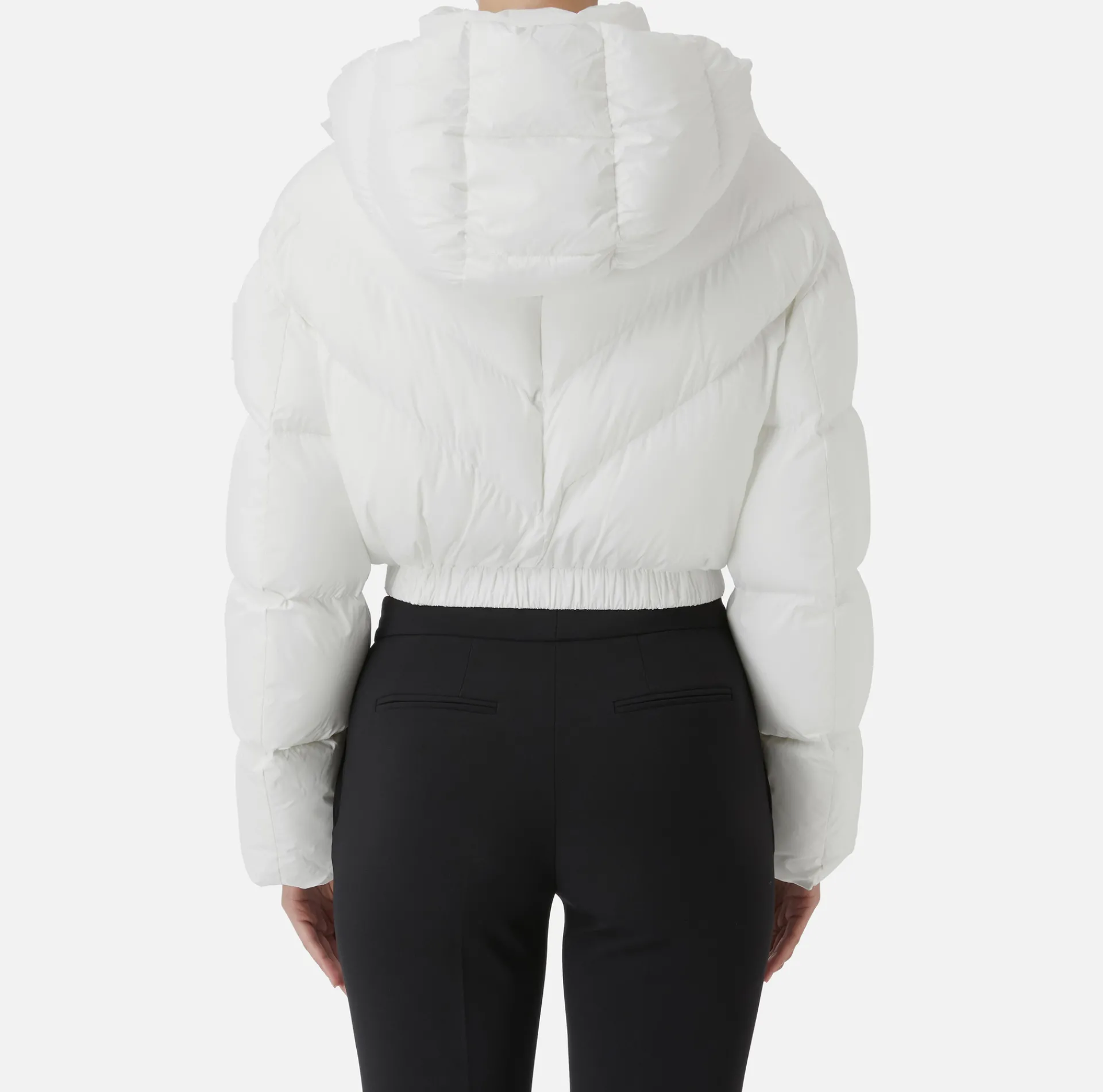 Elisabetta Franchi Coats And Jackets|Cropped down jacket in shiny nylon Ivory
