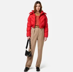 Elisabetta Franchi Coats And Jackets|Cropped down jacket in shiny nylon RedPassion