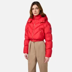 Elisabetta Franchi Coats And Jackets|Cropped down jacket in shiny nylon RedPassion