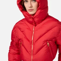 Elisabetta Franchi Coats And Jackets|Cropped down jacket in shiny nylon RedPassion