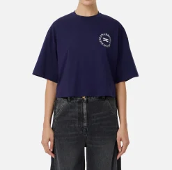 Elisabetta Franchi Top And T-Shirts|Cropped jersey T-shirt with logo Navy