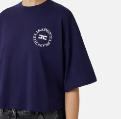 Elisabetta Franchi Top And T-Shirts|Cropped jersey T-shirt with logo Navy