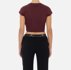 Elisabetta Franchi Top And T-Shirts|Cropped jersey T-shirt with zip RougeNoir