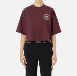 Elisabetta Franchi Top And T-Shirts|Cropped jersey T-shirt with logo RougeNoir