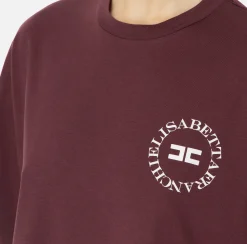 Elisabetta Franchi Top And T-Shirts|Cropped jersey T-shirt with logo RougeNoir
