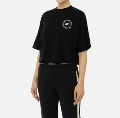 Elisabetta Franchi Top And T-Shirts|Cropped jersey T-shirt with logo Black