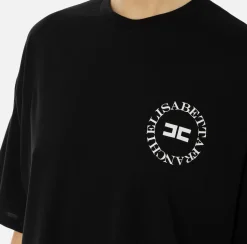 Elisabetta Franchi Top And T-Shirts|Cropped jersey T-shirt with logo Black