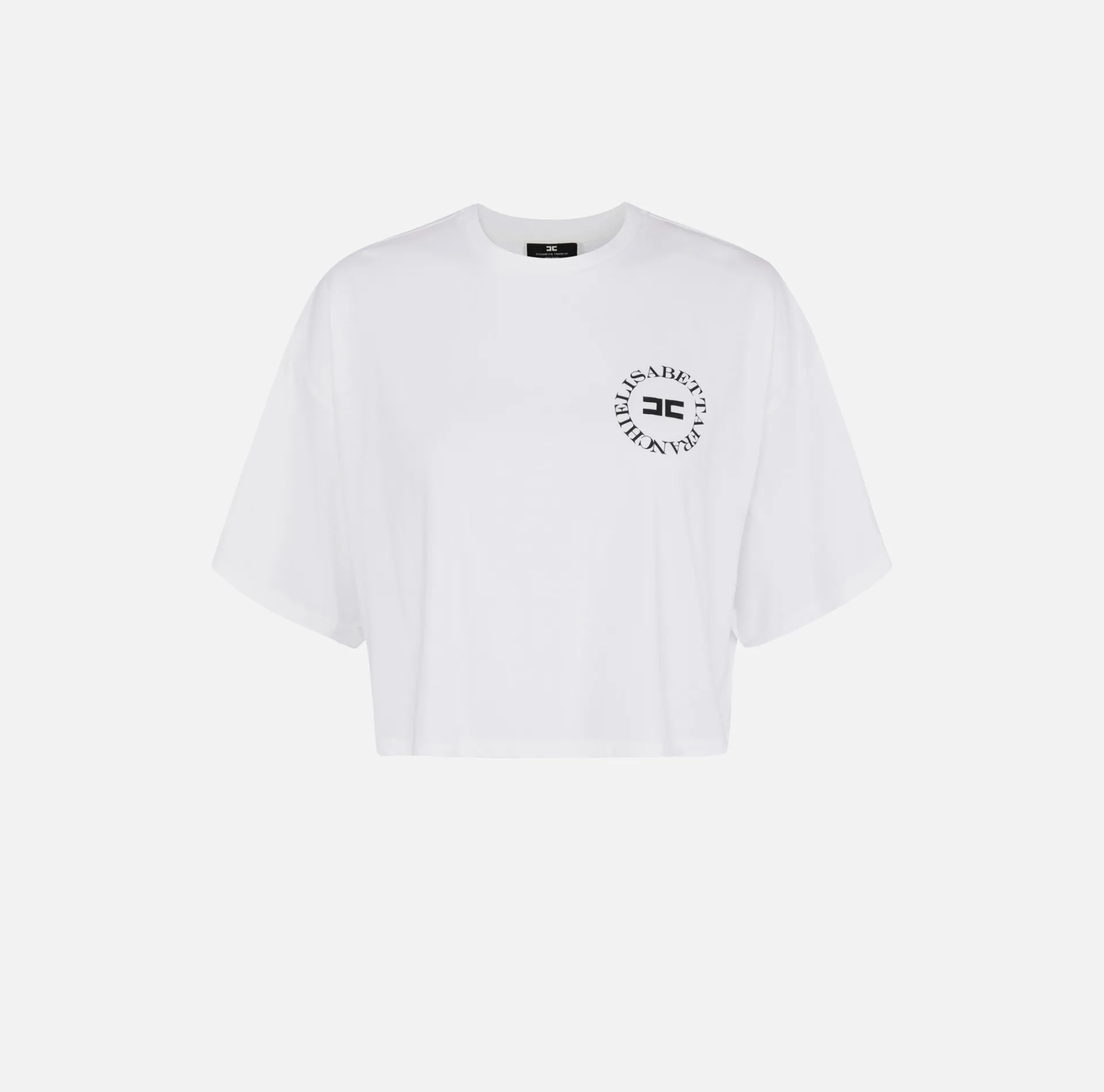 Elisabetta Franchi Top And T-Shirts|Cropped jersey T-shirt with logo Chalk