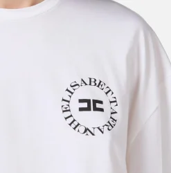 Elisabetta Franchi Top And T-Shirts|Cropped jersey T-shirt with logo Chalk