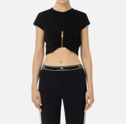 Elisabetta Franchi Top And T-Shirts|Cropped jersey T-shirt with zip Black