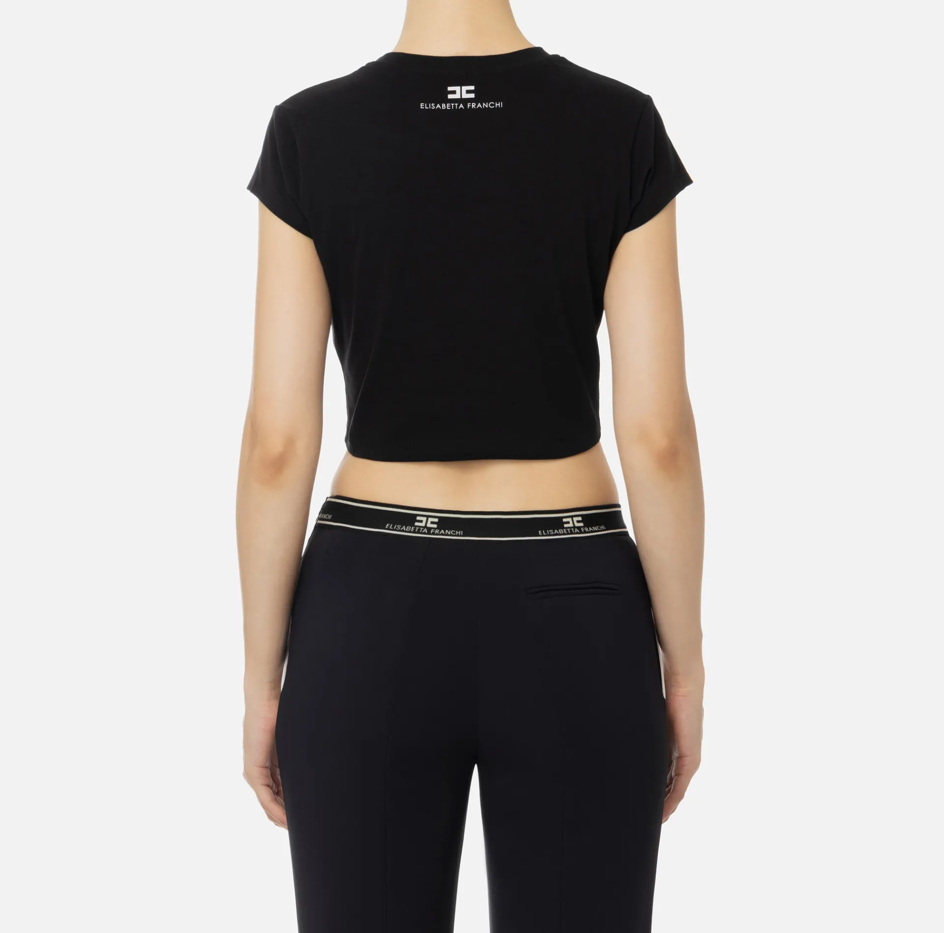Elisabetta Franchi Top And T-Shirts|Cropped jersey T-shirt with zip Black
