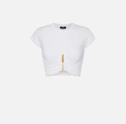 Elisabetta Franchi Top And T-Shirts|Cropped jersey T-shirt with zip Chalk