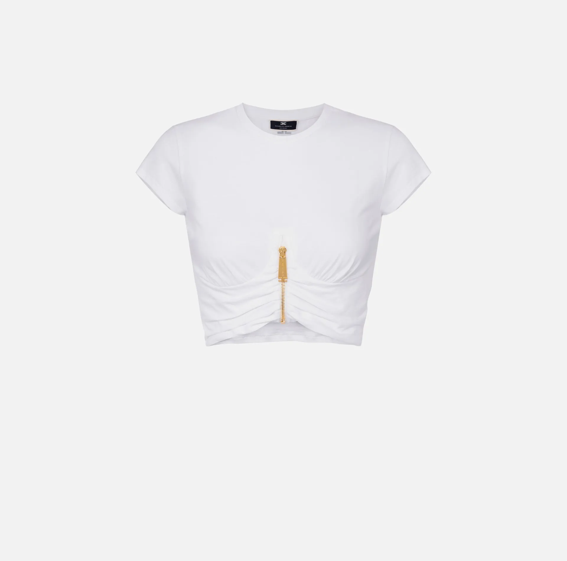 Elisabetta Franchi Top And T-Shirts|Cropped jersey T-shirt with zip Chalk