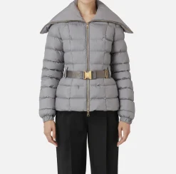 Elisabetta Franchi Coats And Jackets|Cropped nylon down jacket with wide collar Steel