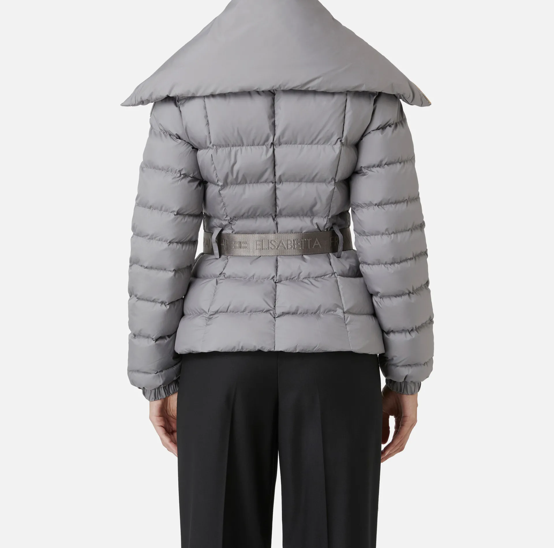Elisabetta Franchi Coats And Jackets|Cropped nylon down jacket with wide collar Steel