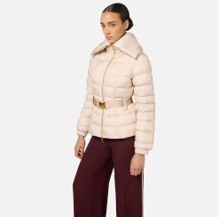 Elisabetta Franchi Coats And Jackets|Cropped nylon down jacket with wide collar Latex
