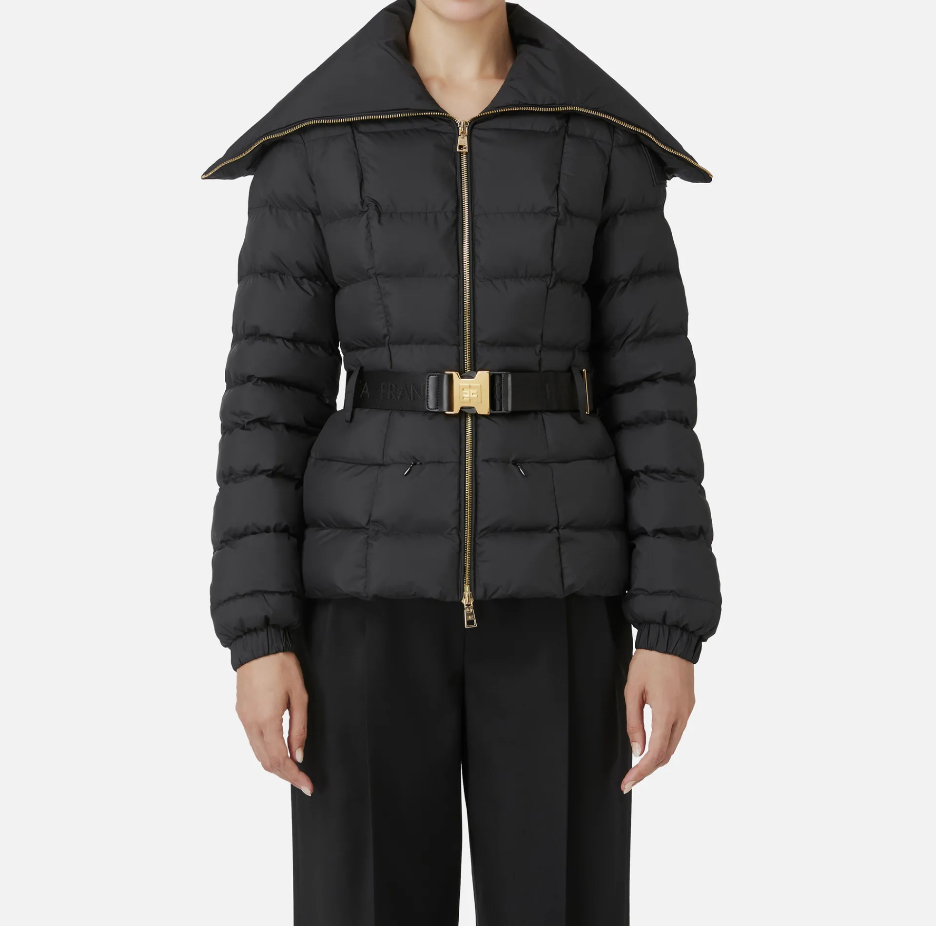 Elisabetta Franchi Coats And Jackets|Cropped nylon down jacket with wide collar Black