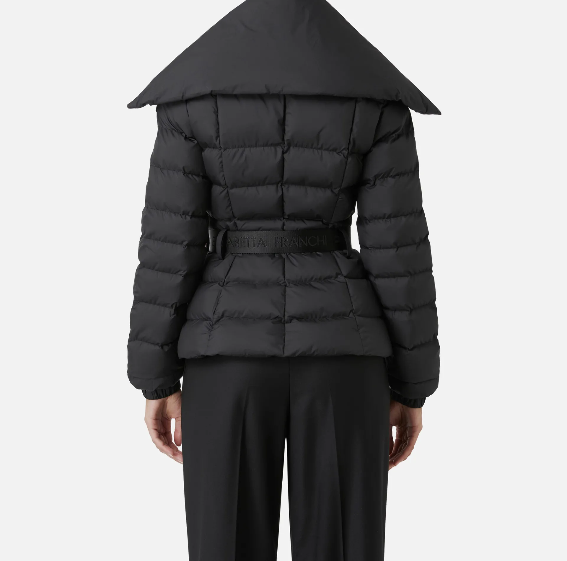 Elisabetta Franchi Coats And Jackets|Cropped nylon down jacket with wide collar Black