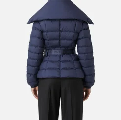 Elisabetta Franchi Coats And Jackets|Cropped nylon down jacket with wide collar Navy