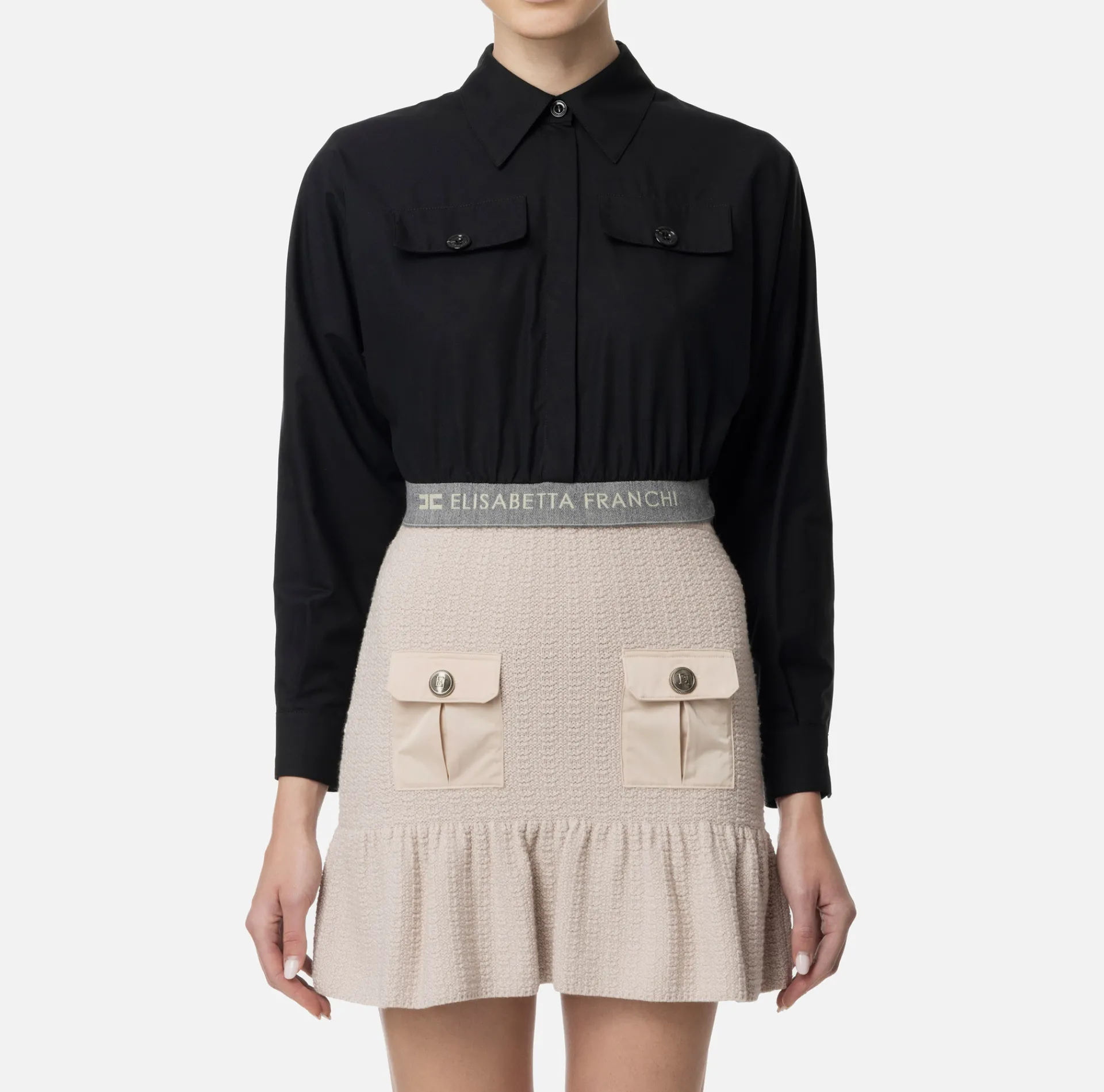 Elisabetta Franchi Shirts And Blouses|Cropped poplin shirt with waistband Black