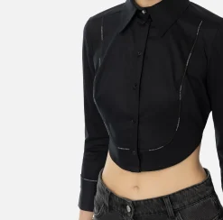 Elisabetta Franchi Shirts And Blouses|Cropped poplin shirt with bib and logoed elastic band Black