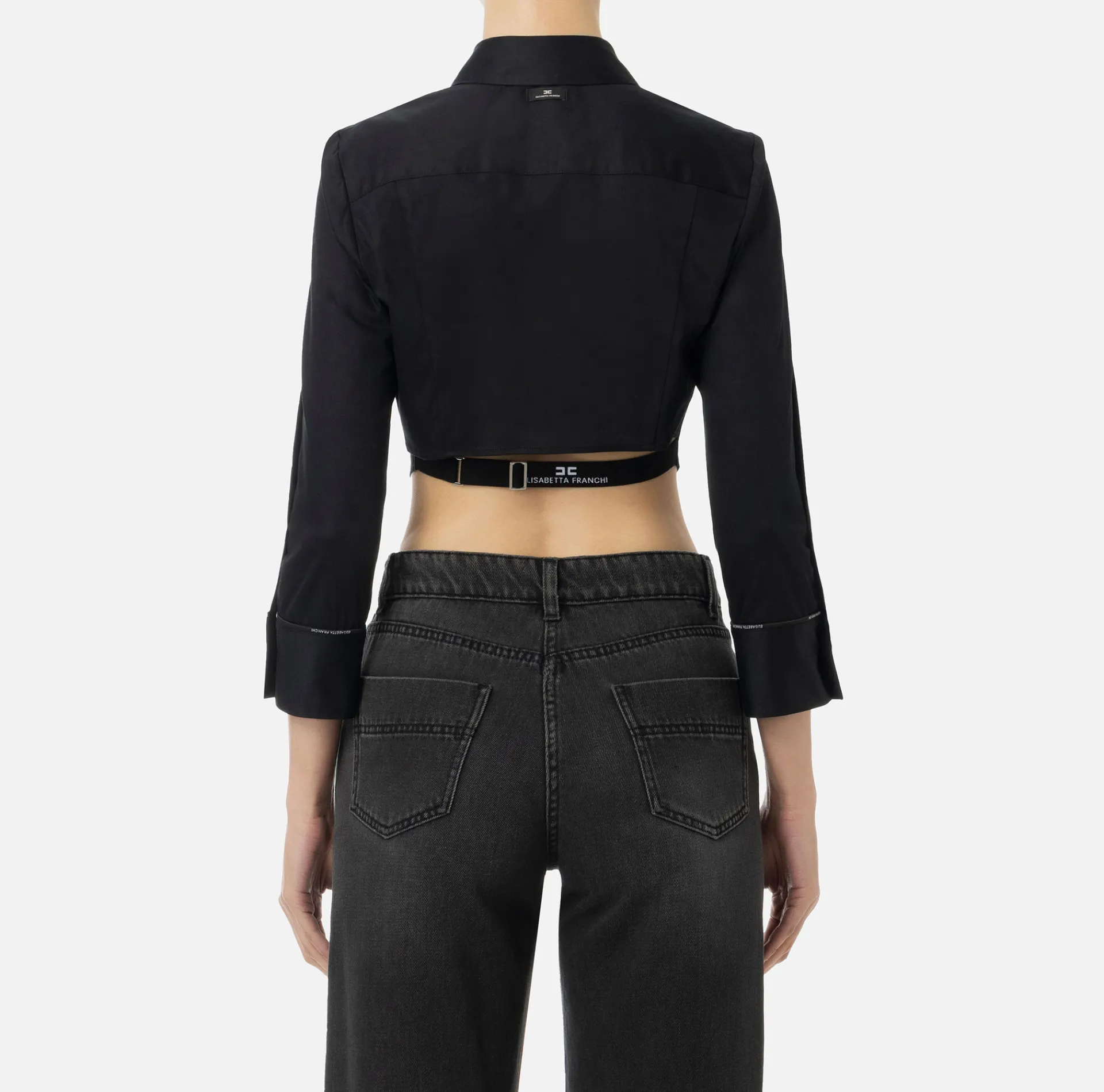 Elisabetta Franchi Shirts And Blouses|Cropped poplin shirt with bib and logoed elastic band Black
