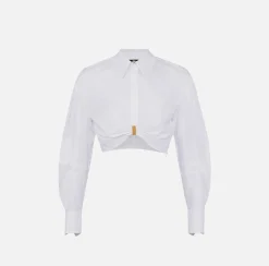 Elisabetta Franchi Shirts And Blouses|Cropped poplin shirt with draping and ring White