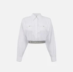 Elisabetta Franchi Shirts And Blouses|Cropped poplin shirt with waistband White