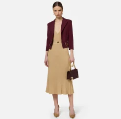 Elisabetta Franchi Jackets And Trench Coats|Tailleur|Cropped stretch crêpe jacket with chain RougeNoir