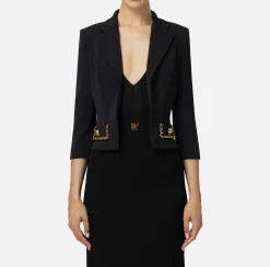 Elisabetta Franchi Jackets And Trench Coats|Tailleur|Cropped stretch crêpe jacket with chain Black