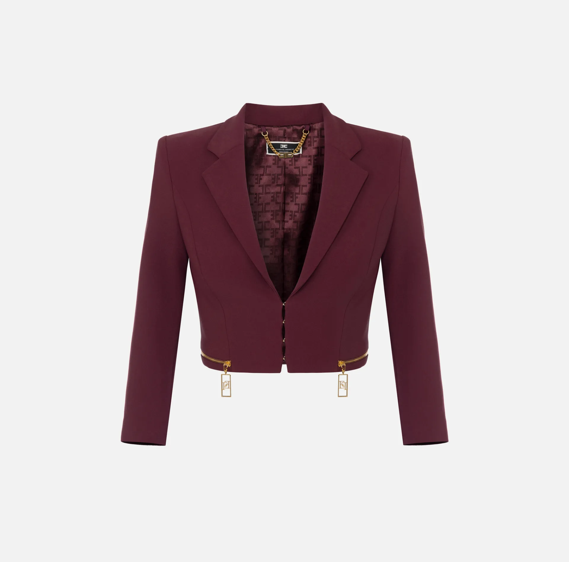 Elisabetta Franchi Jackets And Trench Coats|Cropped stretch crêpe jacket with zip RougeNoir