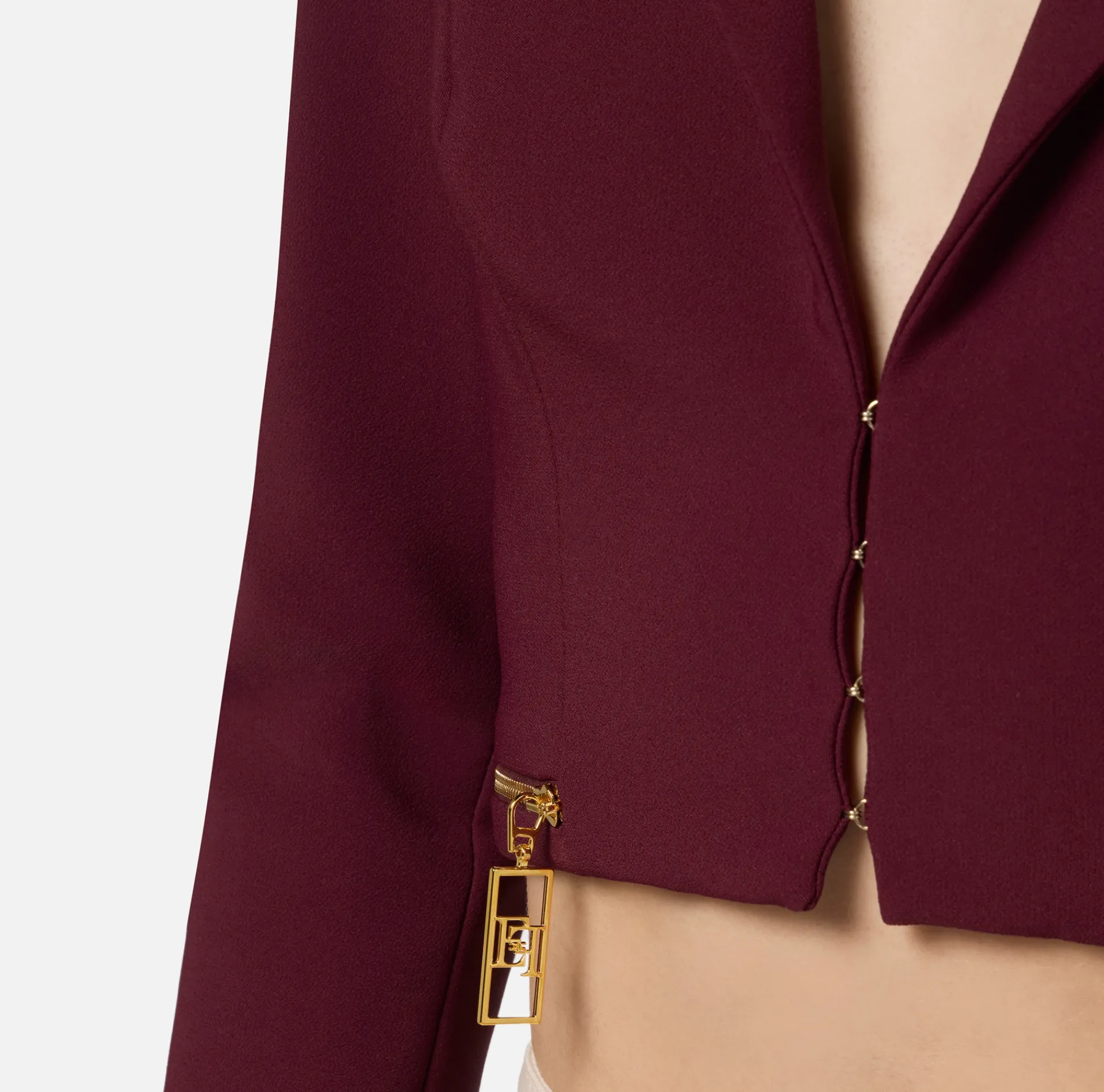 Elisabetta Franchi Jackets And Trench Coats|Cropped stretch crêpe jacket with zip RougeNoir