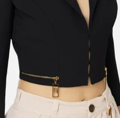 Elisabetta Franchi Jackets And Trench Coats|Cropped stretch crêpe jacket with zip Black