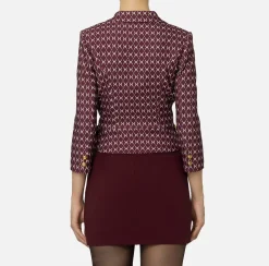 Elisabetta Franchi Jackets And Trench Coats|Tailleur|Cropped stretch crêpe jacket with diamond print and chain RougeNoir/Butter