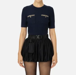 Elisabetta Franchi Knitwear And Sweatshirts|Cropped top in bouclé wool with embroidery Navy