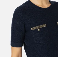 Elisabetta Franchi Knitwear And Sweatshirts|Cropped top in bouclé wool with embroidery Navy