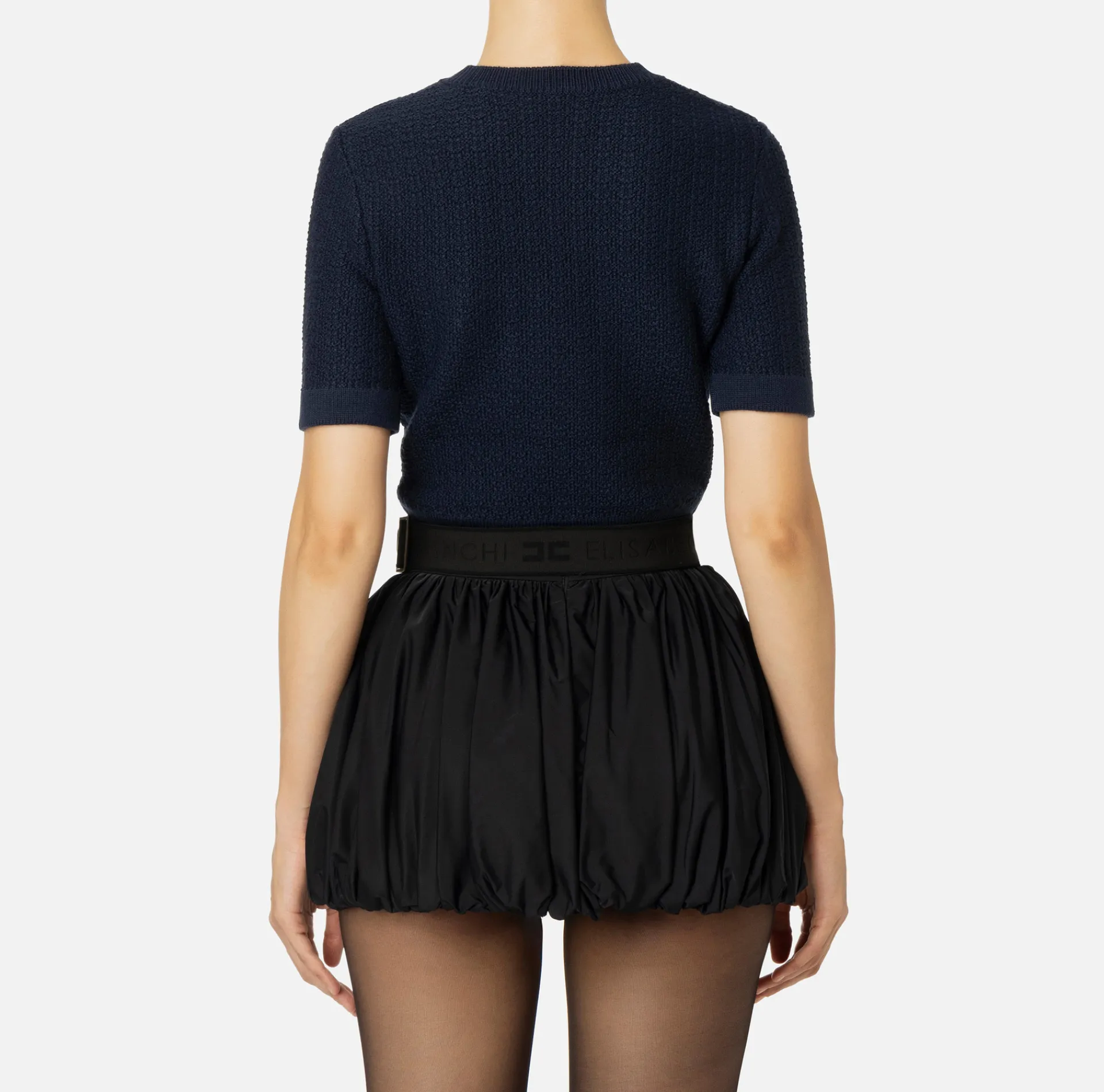 Elisabetta Franchi Knitwear And Sweatshirts|Cropped top in bouclé wool with embroidery Navy