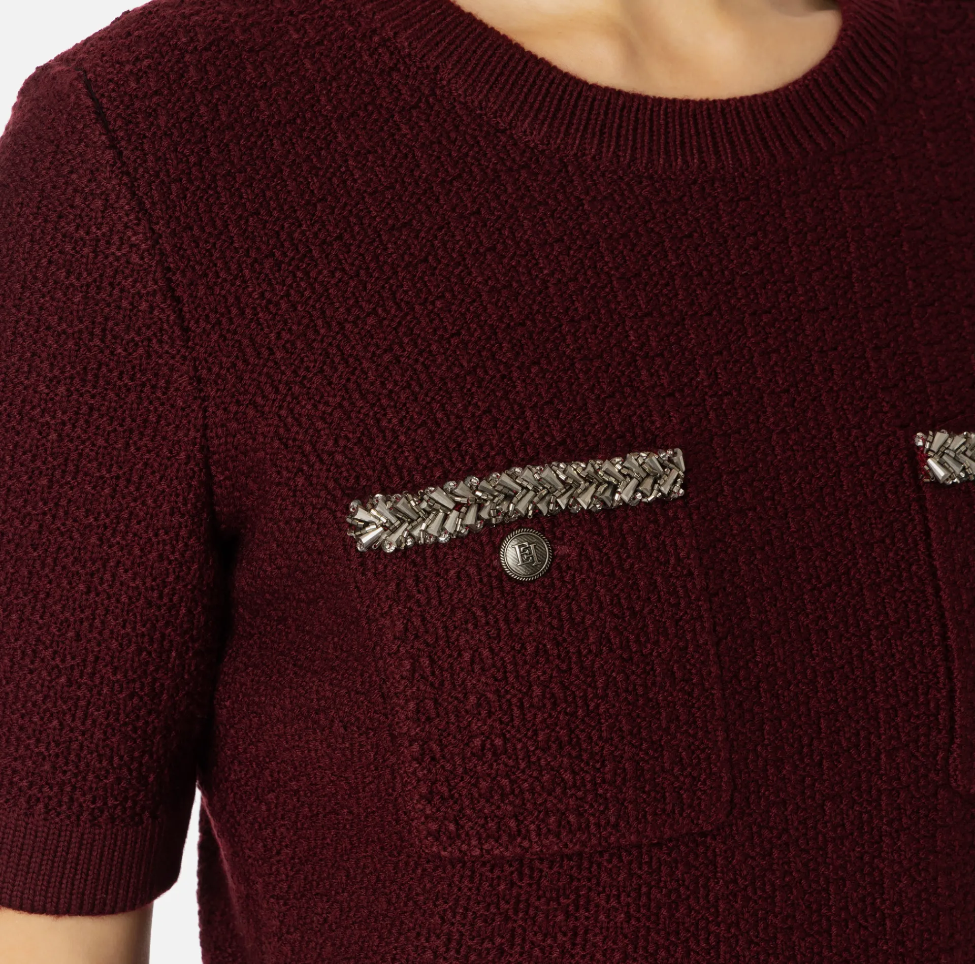 Elisabetta Franchi Knitwear And Sweatshirts|Cropped top in bouclé wool with embroidery RougeNoir