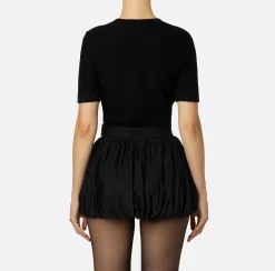 Elisabetta Franchi Knitwear And Sweatshirts|Cropped top in bouclé wool with embroidery Black