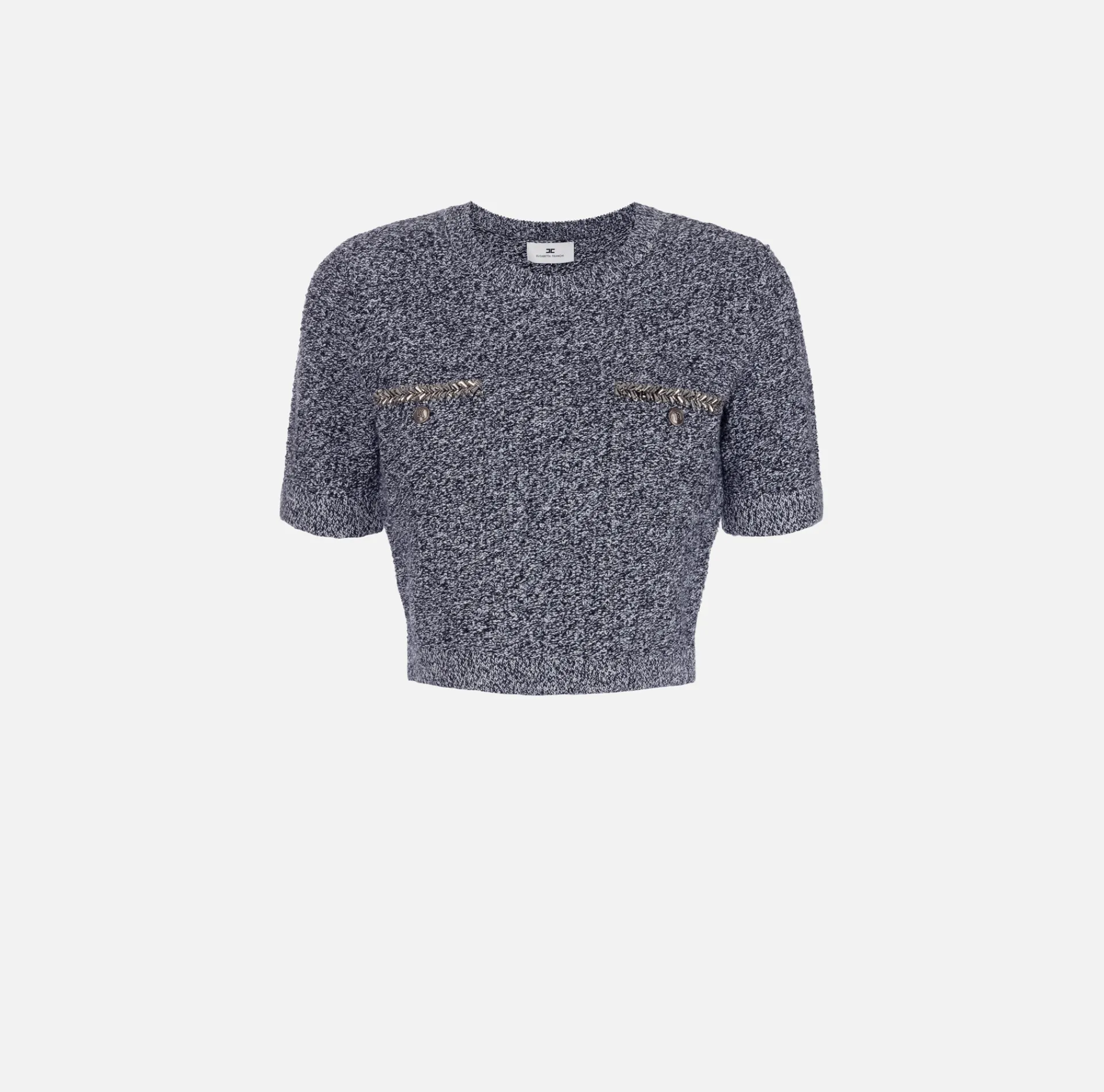Elisabetta Franchi Knitwear And Sweatshirts|Cropped top in bouclé wool with embroidery