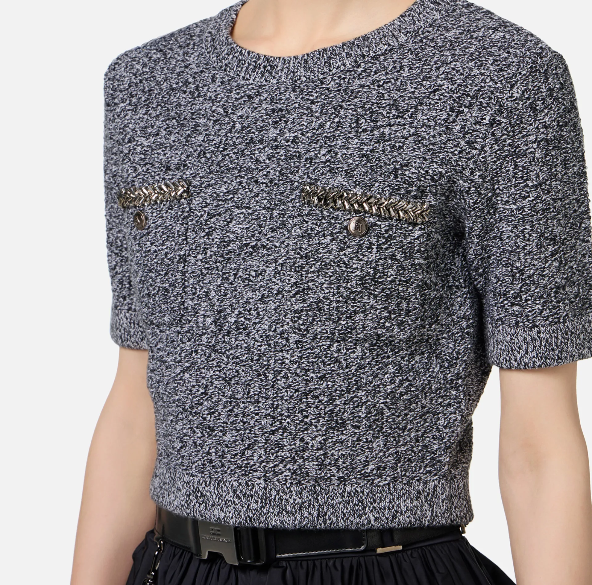 Elisabetta Franchi Knitwear And Sweatshirts|Cropped top in bouclé wool with embroidery