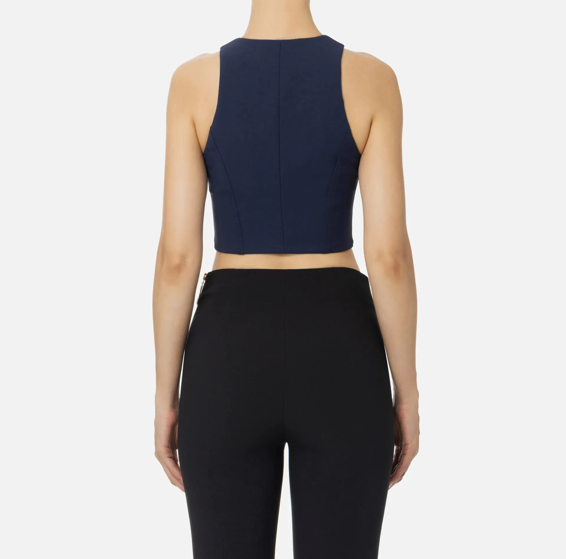 Elisabetta Franchi Top And T-Shirts|Cropped top in double layer crêpe with zip Navy